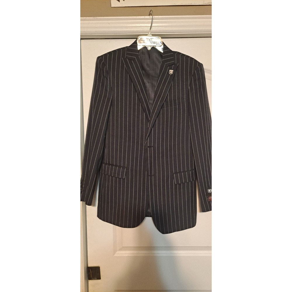 Stacy Adams Black With White Pinstripes 3 Pc Suit 36R 29W NWT
